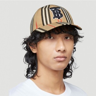 버버리 모노그램 모티프 아이콘 스트라이프 코튼 베이스볼 캡