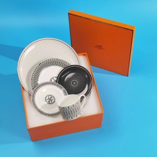 에르메스 H 데코 플래터 & 커피잔 세트